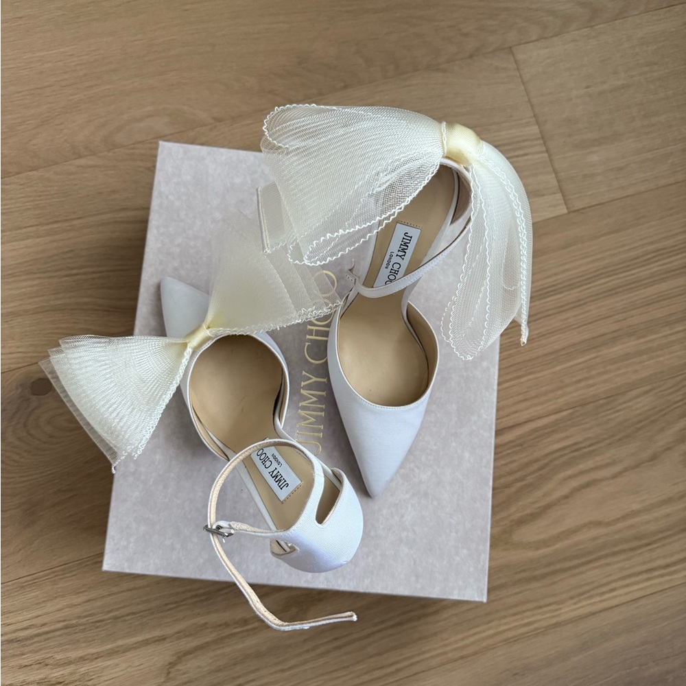 Jimmy Choo Ivory and Cream Bow Heels